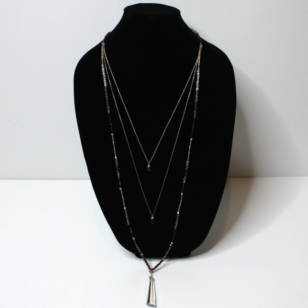 Nakamol Pink And Siver Beaded Three Strand Crystal Layered Necklace 32$